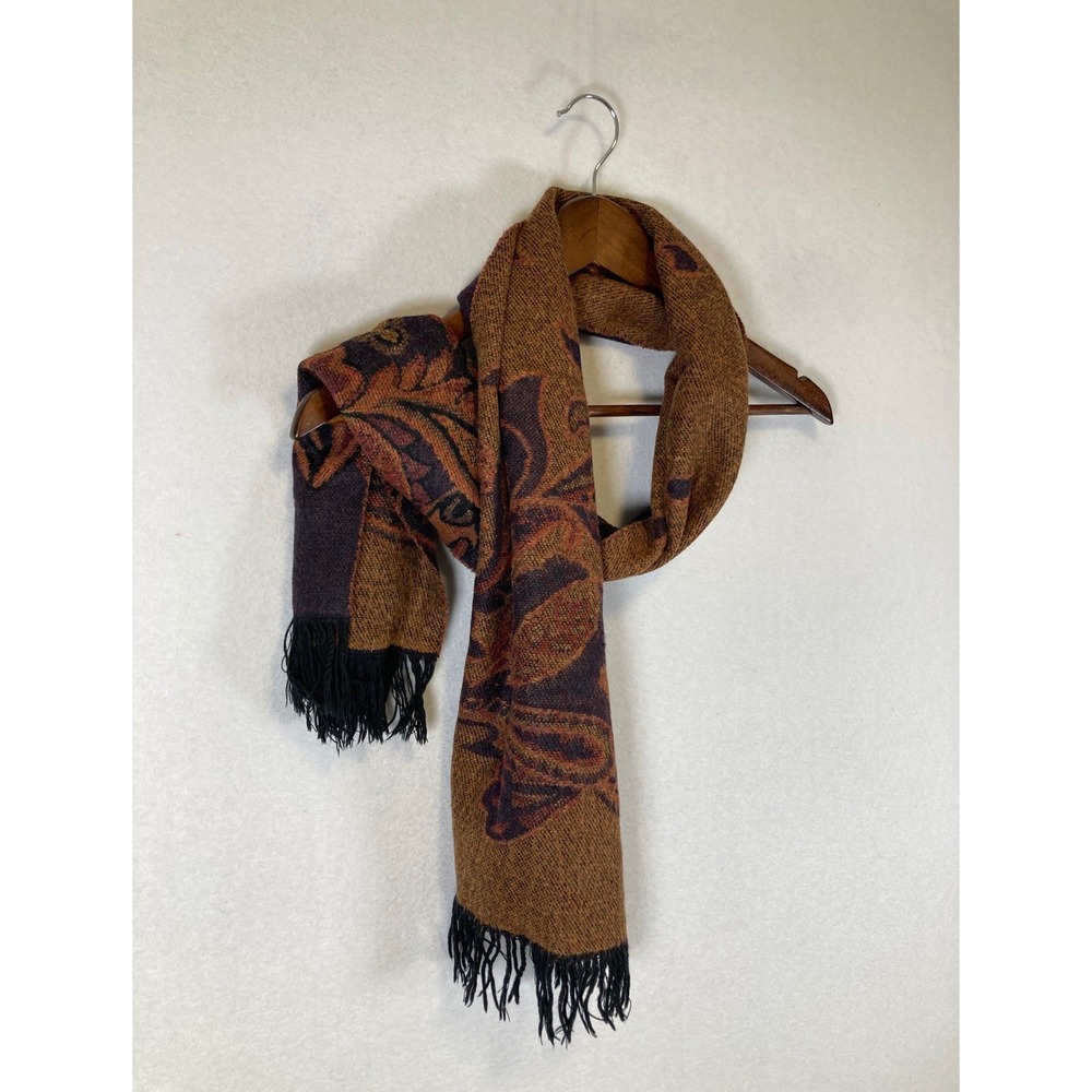 Paisley Jacquard Reversible Scarf Women‎ OS Brown Purple Fringed Pashmina Wrap